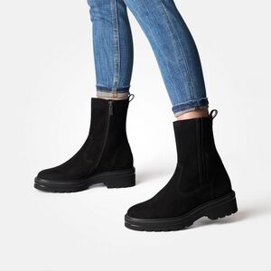 Splendid Adria Sleek Black Genuine Suede Leather Combat Boot Chunky Winter Boots